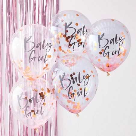 ”Baby Girl” rosa/guld konfettiballonger - 1003