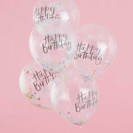 ”Happy Birthday” - Pastellkonfettiballonger - 1007