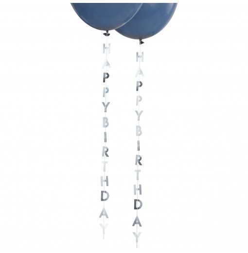 Silver Happy Birthday Balloon Tails