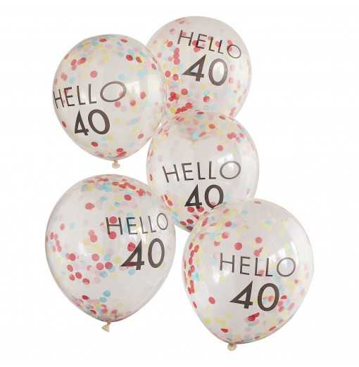 Hello 40 Rainbow Confetti 40th Birthday Balloons