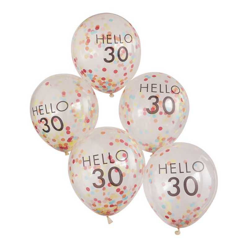 Hello 30 Rainbow Confetti 30th Birthday Balloons