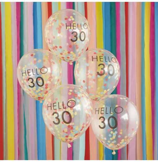 Hello 30 Rainbow Confetti 30th Birthday Balloons