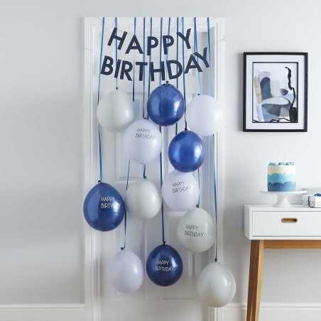 Ballongsats för dörren – ”Happy Birthday” – Blå - 1213