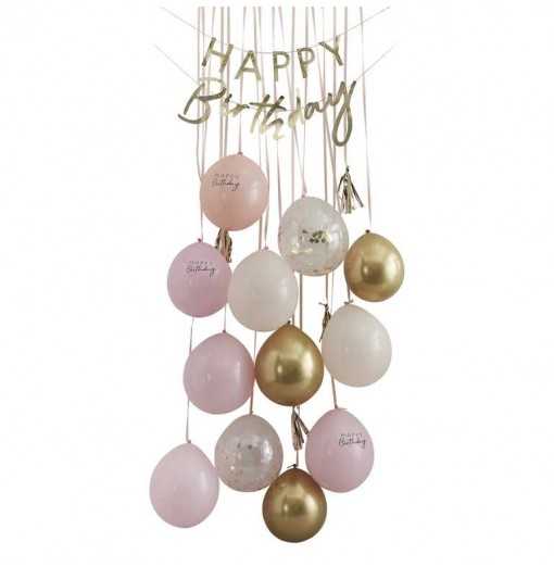Pink and Gold Happy Birthday Balloon Door Kit