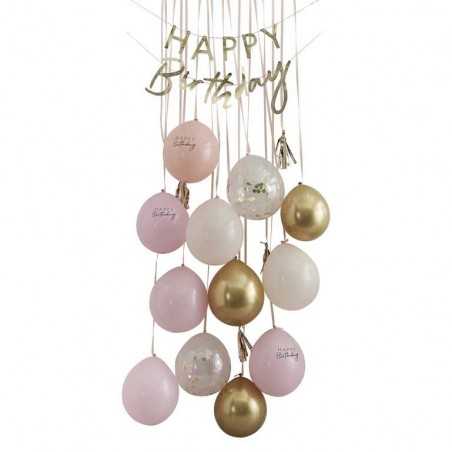 Ballongsats för dörren – ”Happy Birthday” – Rosa - 1215