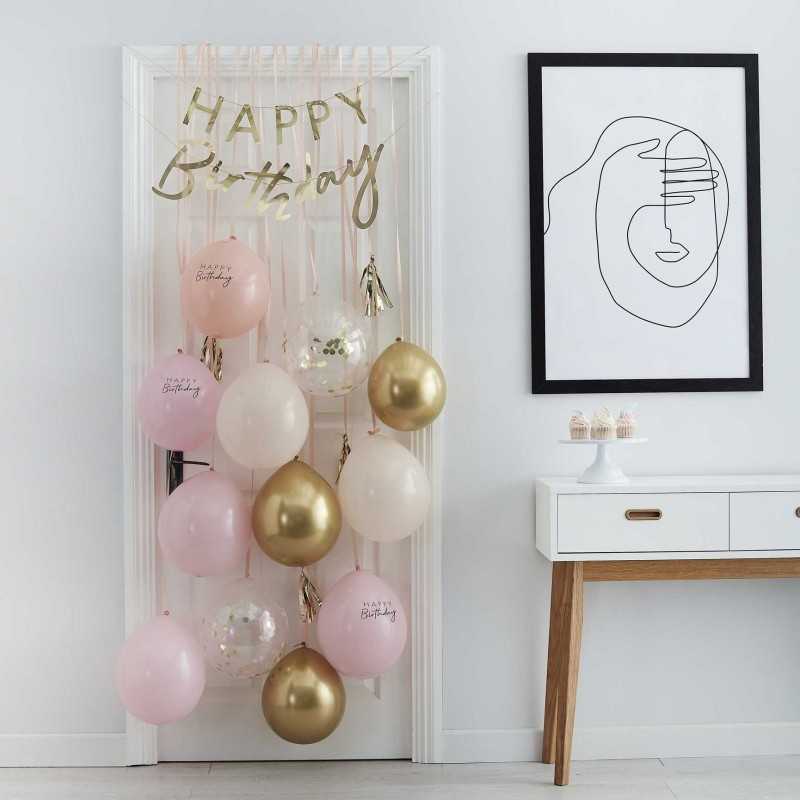 Pink and Gold Happy Birthday Balloon Door Kit