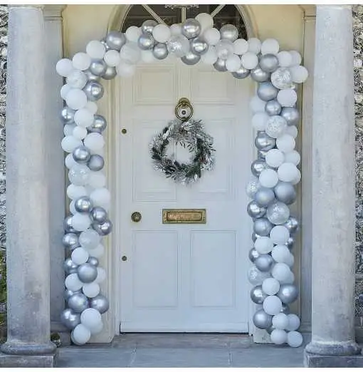 Silver And White Christmas Door Balloon Arch Kit