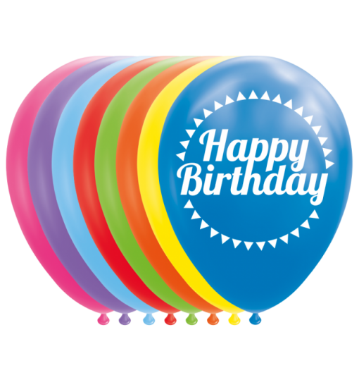 ”Happy Birthday” – 8 st. Födelsedag ballonger